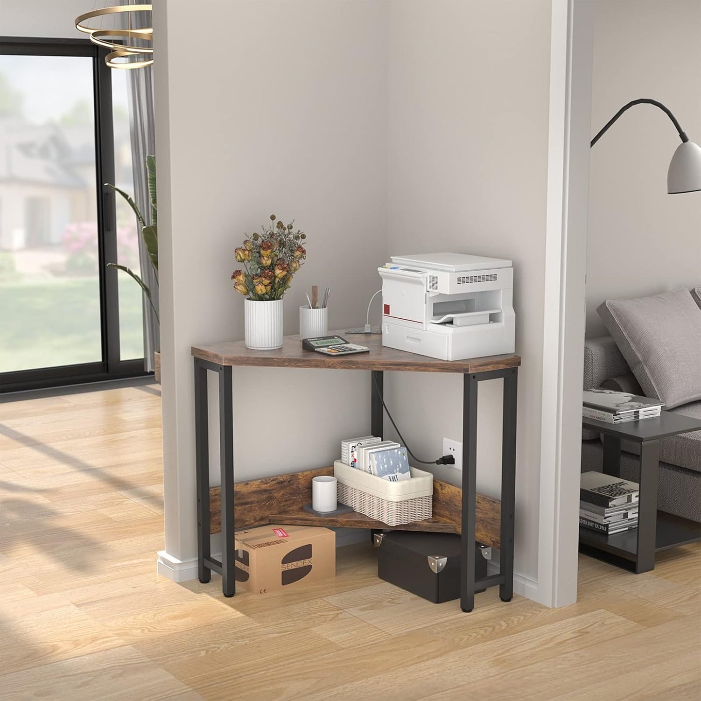 Corner Desk Small Space Computer W/USB & Outlets Triangle Desk
