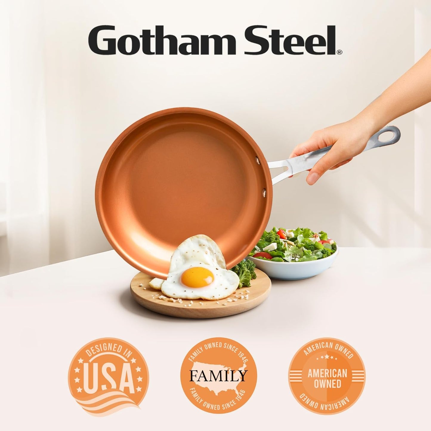 Nonstick Fry Pan Titanium Ceramic Copper Coating Skillet, 9.5 in