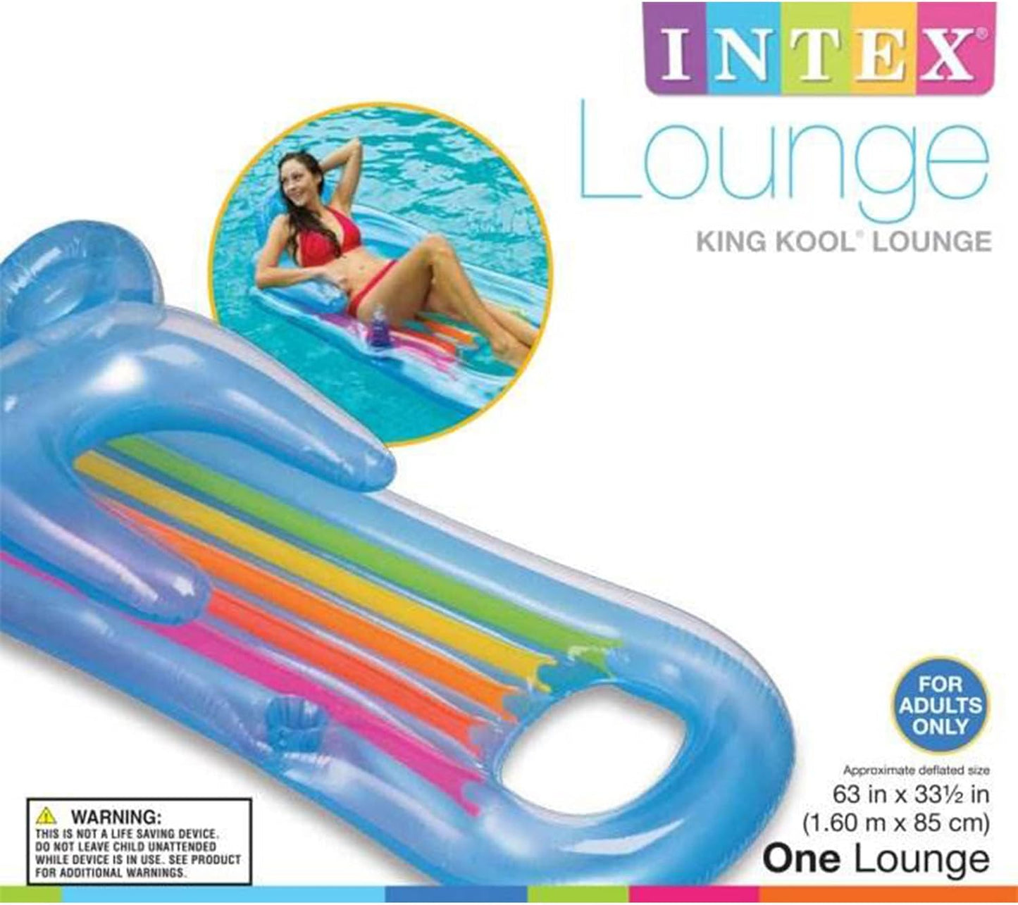 Pool Lounge Inflatable Lounger W/Headrest Blue & Silver Set, 2Pk