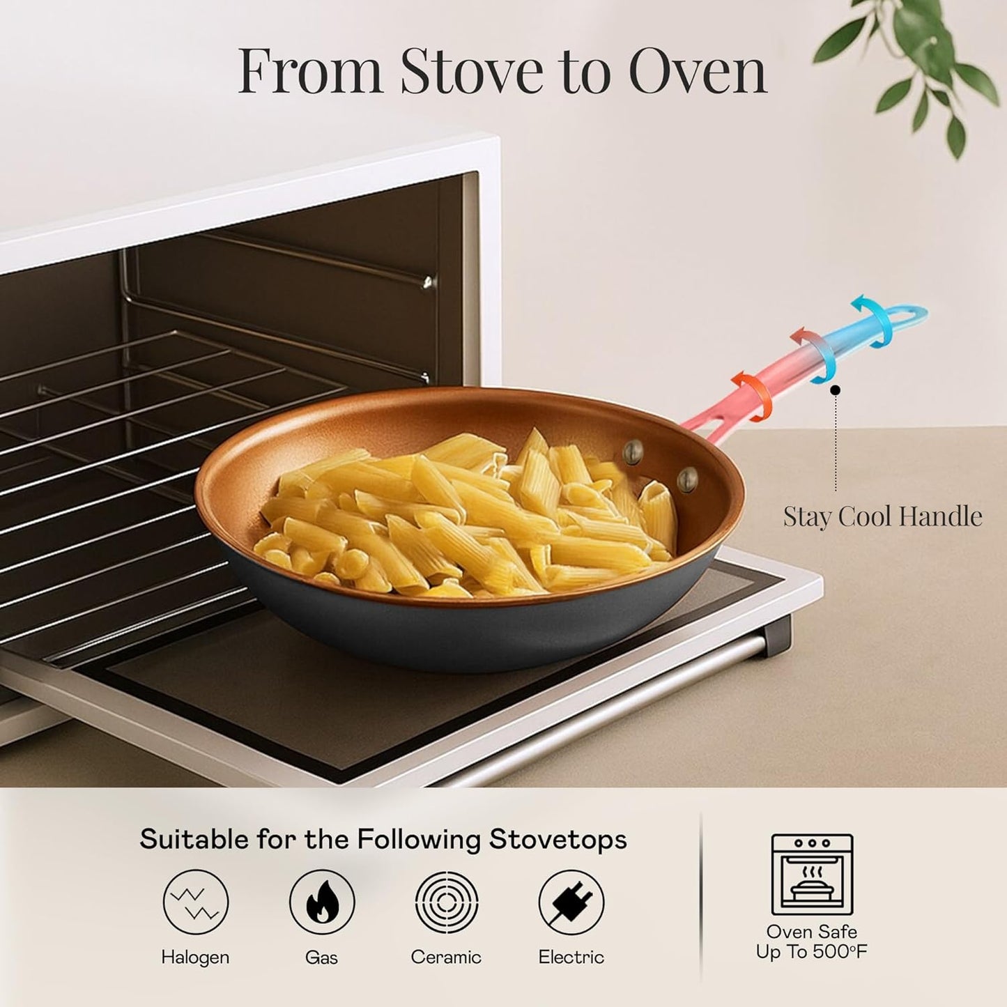 Nonstick Fry Pan Titanium Ceramic Copper Coating Skillet, 9.5 in