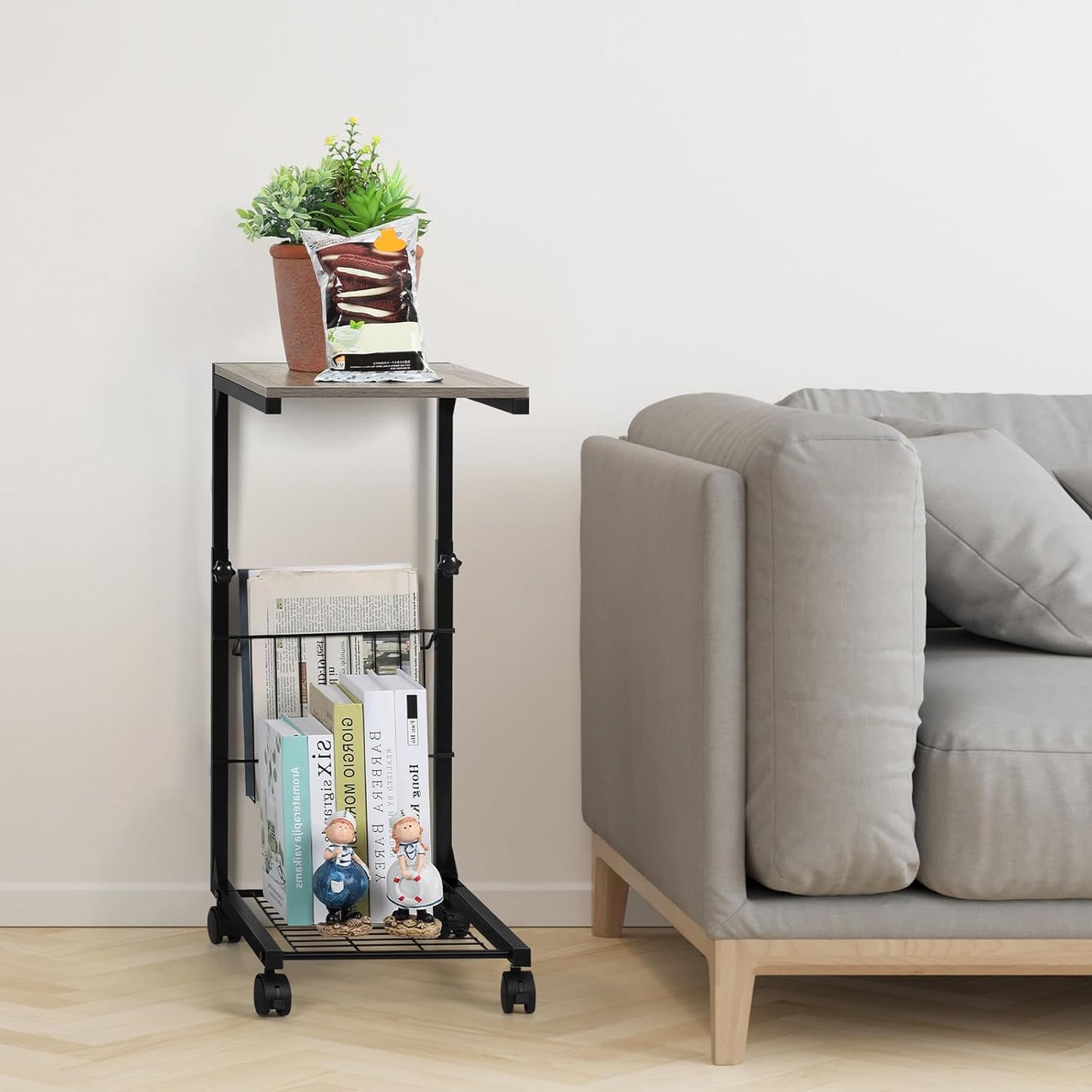 Side Table C-Shaped Rolling TV Tray Sofa Overbed Laptop Bed Desk