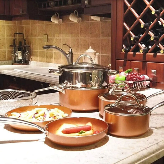 Copper Non-Stick Kitchen Cookware Set Pan & Pots 10-Piece Set
