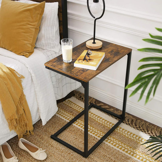 Bed Table C Shaped Couch Desk Tray Stand Sofa Side Table, Brown