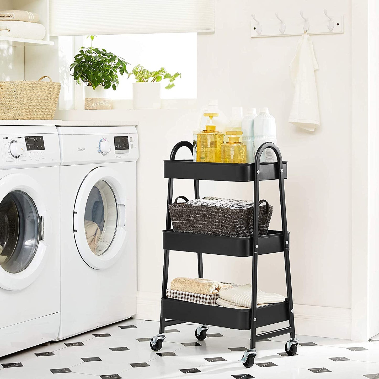 3-Tier Rolling Cart Kitchen Laundry Room Storage Trolley Utility Cart