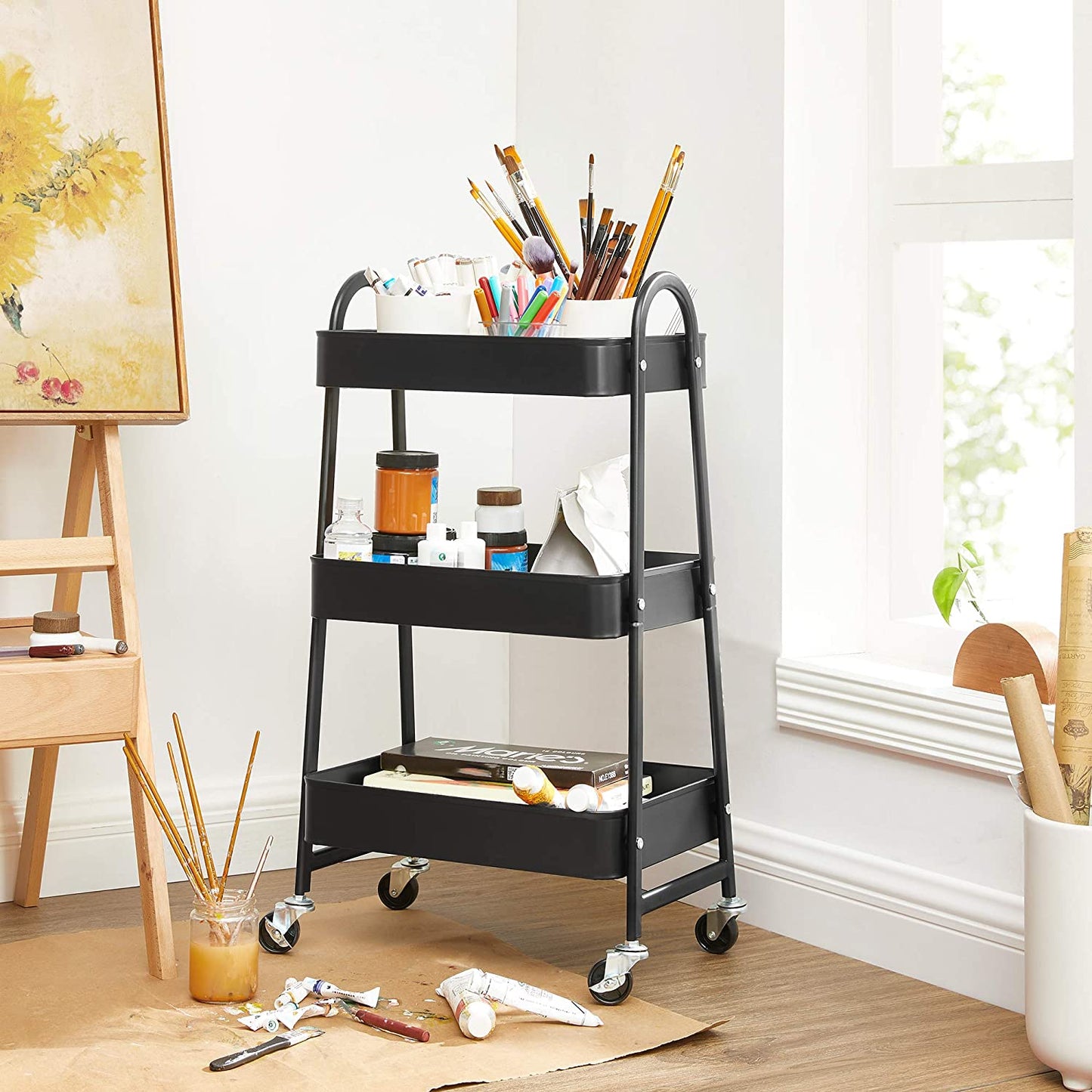 3-Tier Rolling Cart Kitchen Laundry Room Storage Trolley Utility Cart