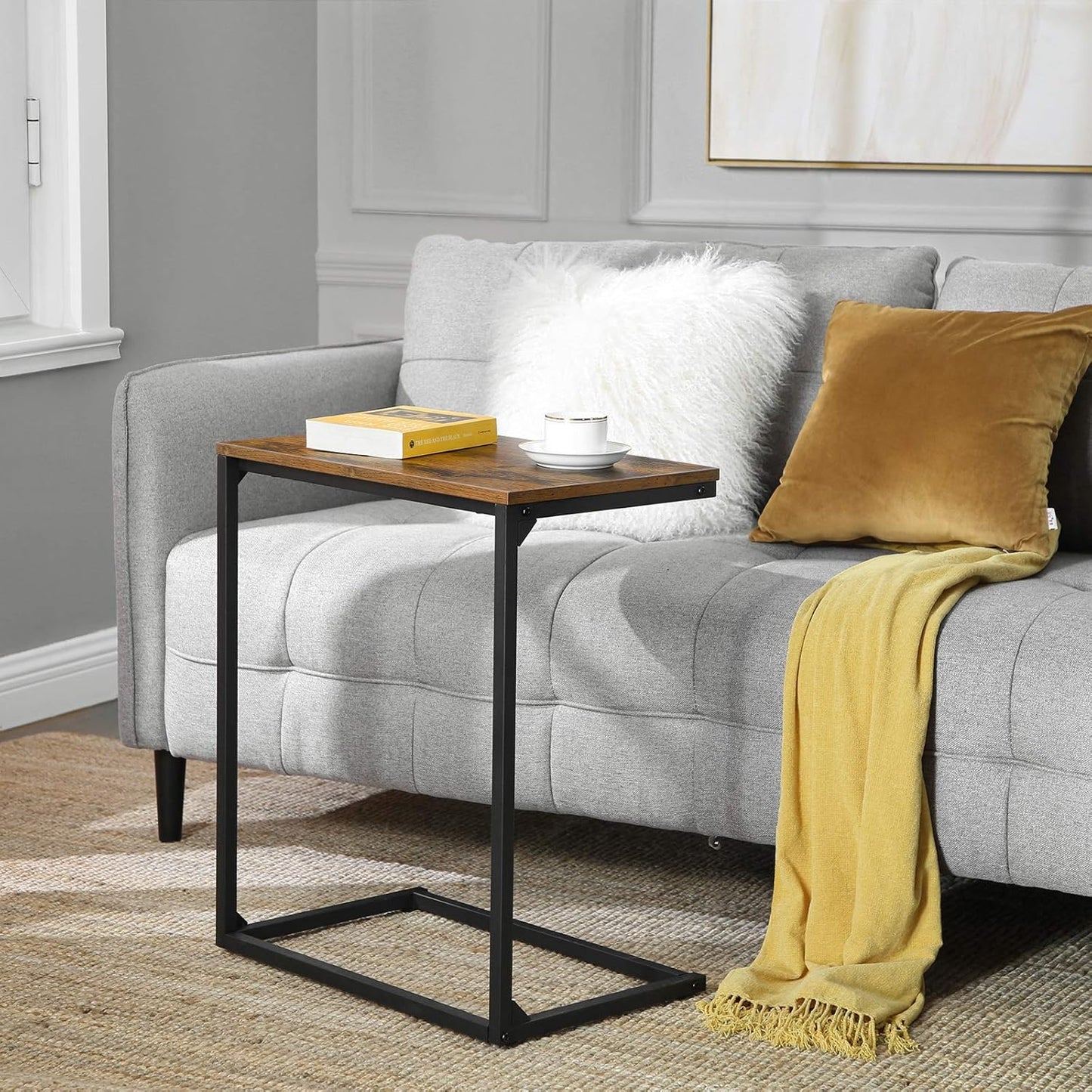 Bed Table C Shaped Couch Desk Tray Stand Sofa Side Table, Brown