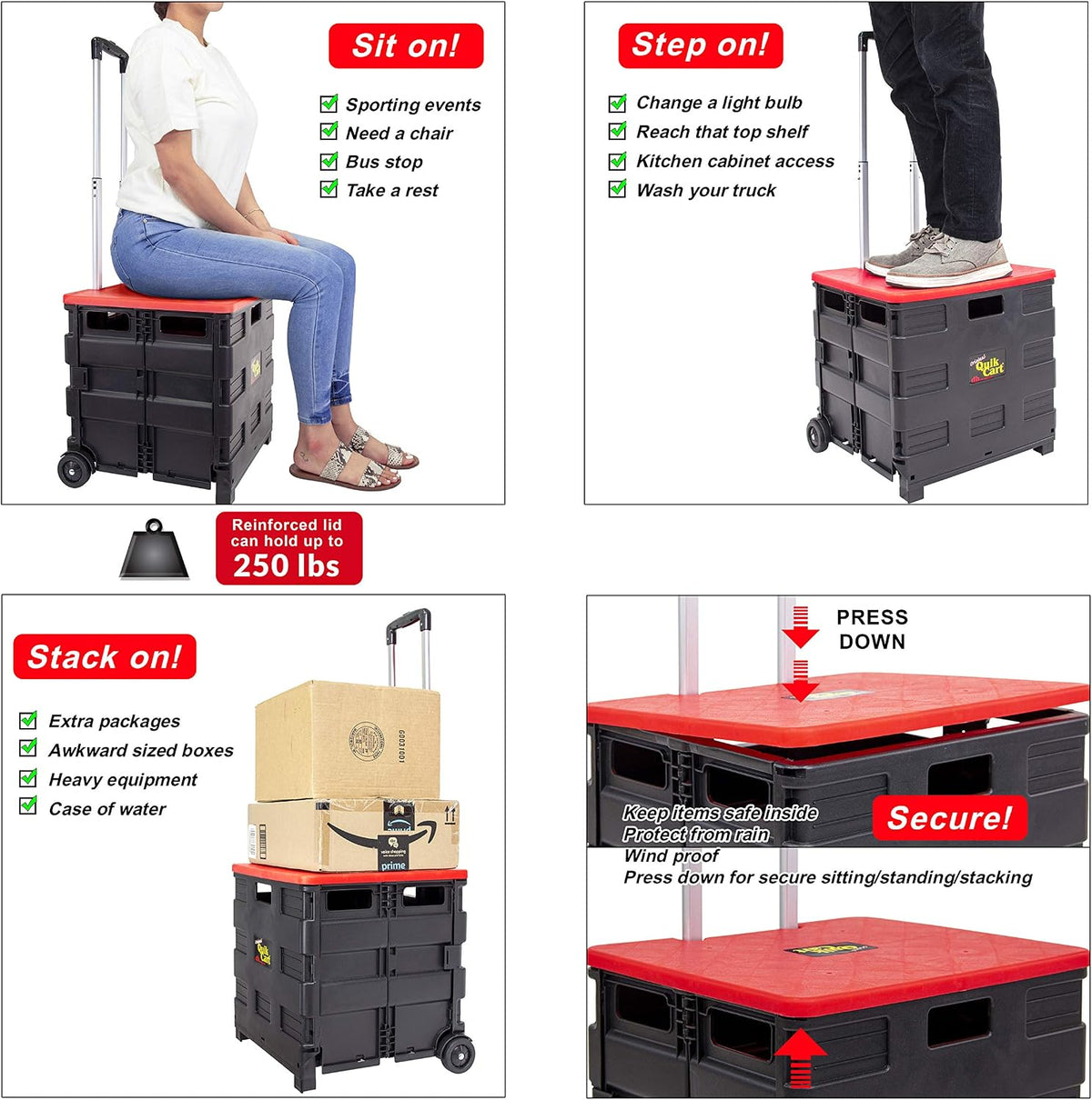 Quik Cart Collapsible Rolling Crate on Wheels Tote Basket Seat
