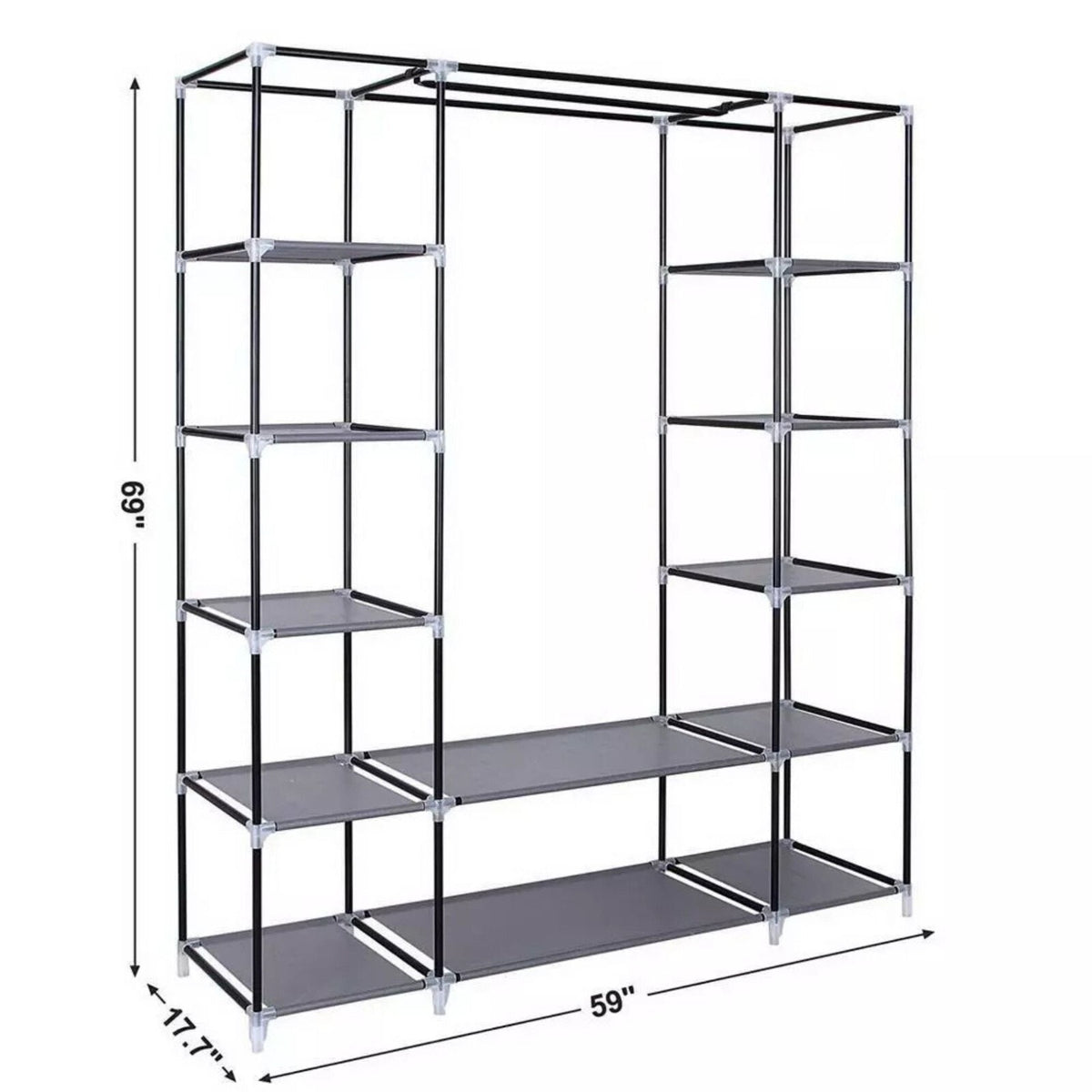 Portable Closet Wardrobe Rack Storage Organizer Fabric, Grey