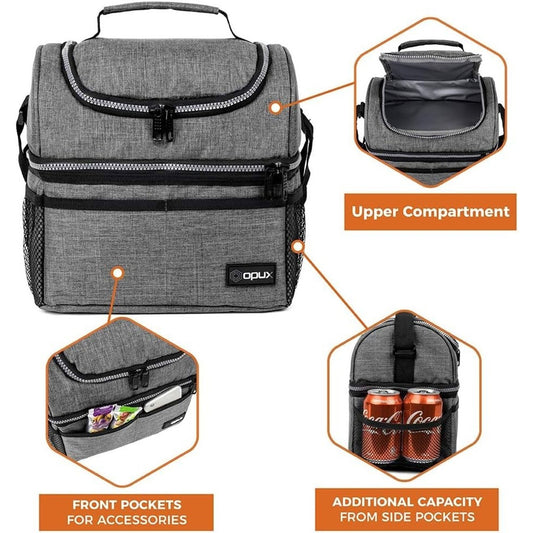 Lunch Box Insulated 10L Dual Compartment Cooler Soft Bag, Gray