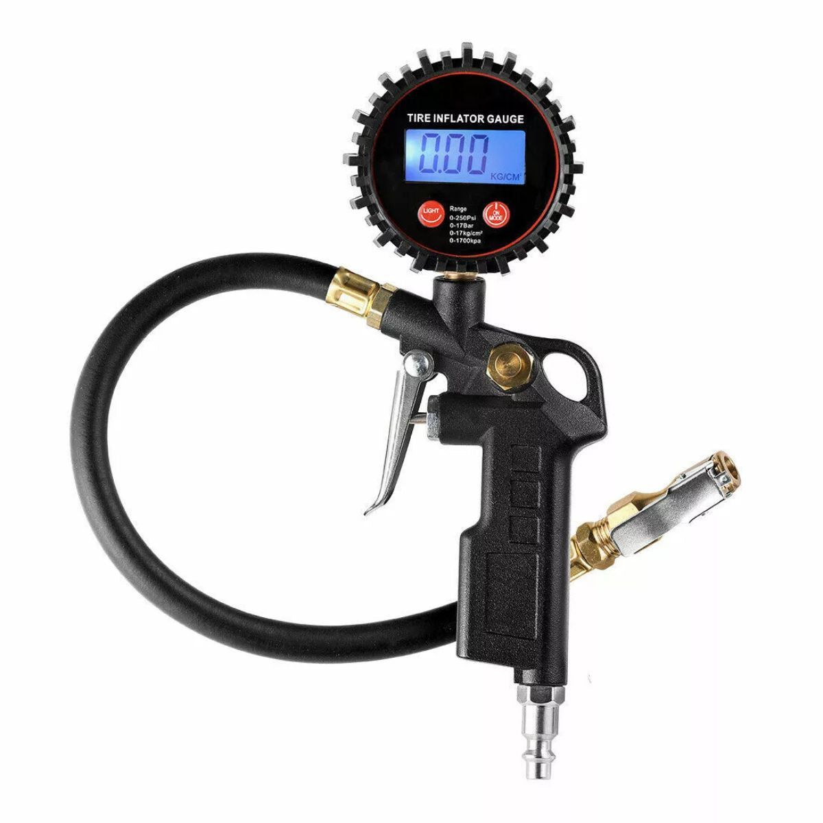Digital Tire Inflator w/Pressure Gauge Rubber Hose Tire Gauge