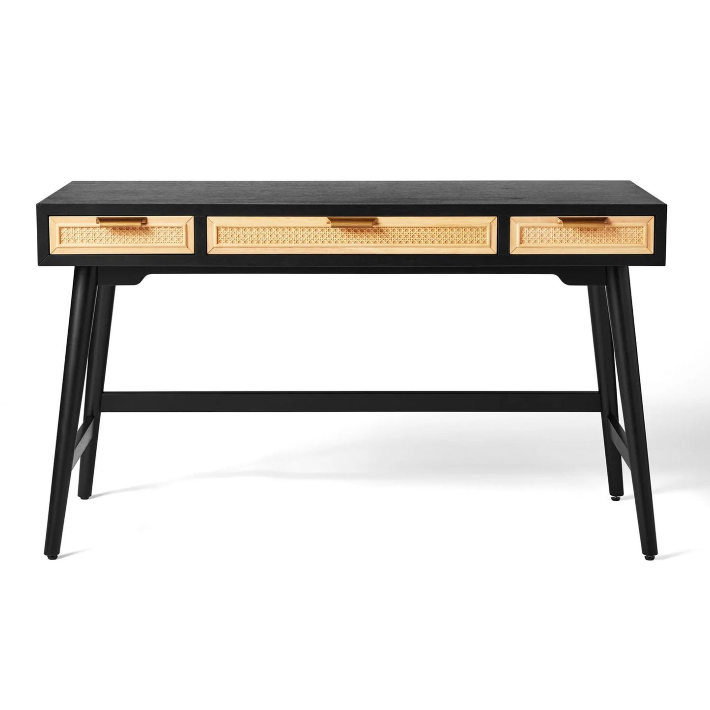 Enzo Writing Desk 3 Rattan Storage Drawers 54"W Desk, Black