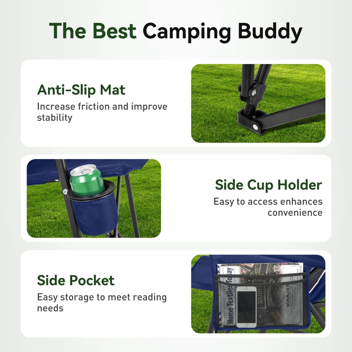 Camping Chair High Back Portable W/Cup Holder Carry Bag Chair