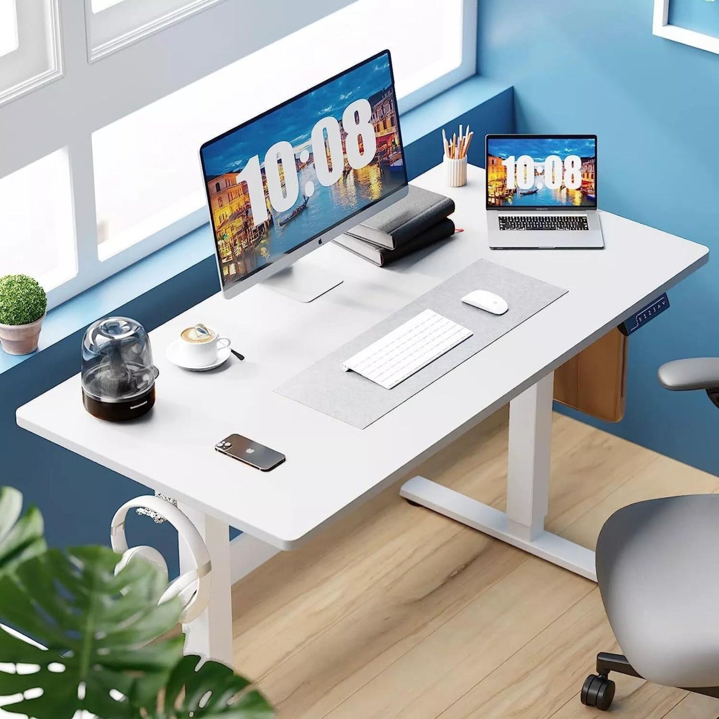 Electric Standing Desk Adjustable Height Sit Office Desk, White