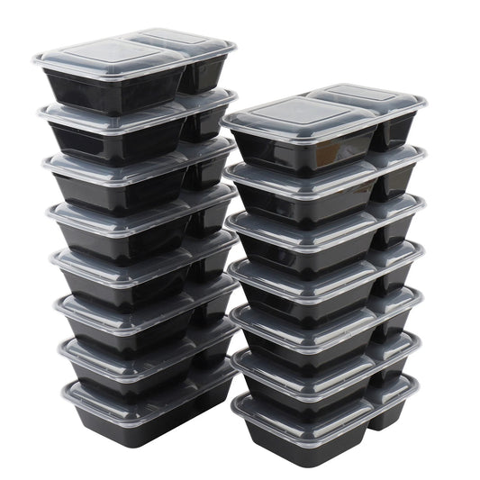 Meal Food Storage 2-Compartment Container Clear Lid Container, 15pck