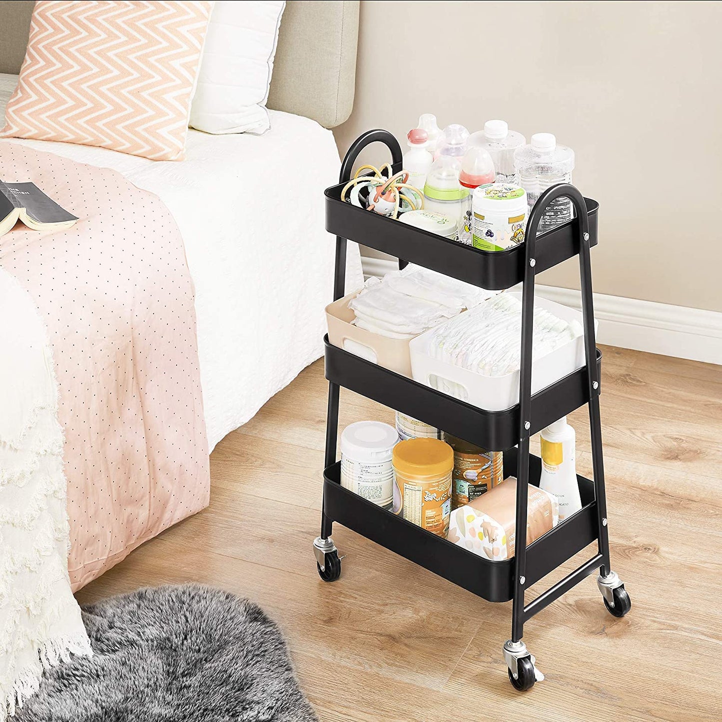 3-Tier Rolling Cart Kitchen Laundry Room Storage Trolley Utility Cart