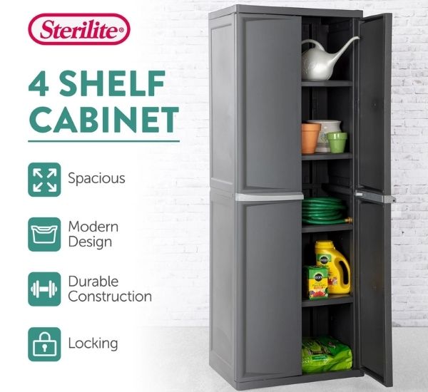 Freestanding 4-Shelf Storage Cabinet Adjustable 4-Shelves, Gray