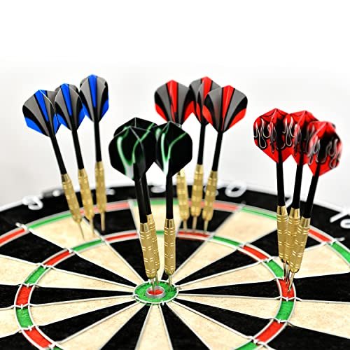 Dartboard W/ Staple-Free Bullseye & 12 Steel Tip Dart Set