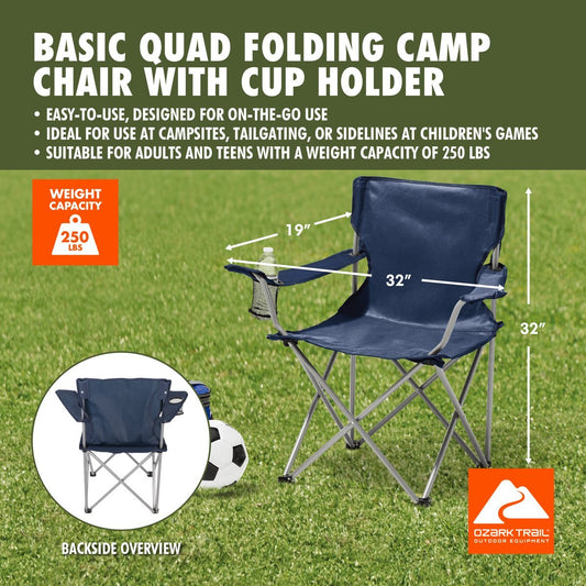 Folding Chair Fishing Beach Outdoor Camping Chair W/ Cup Holder, Blue