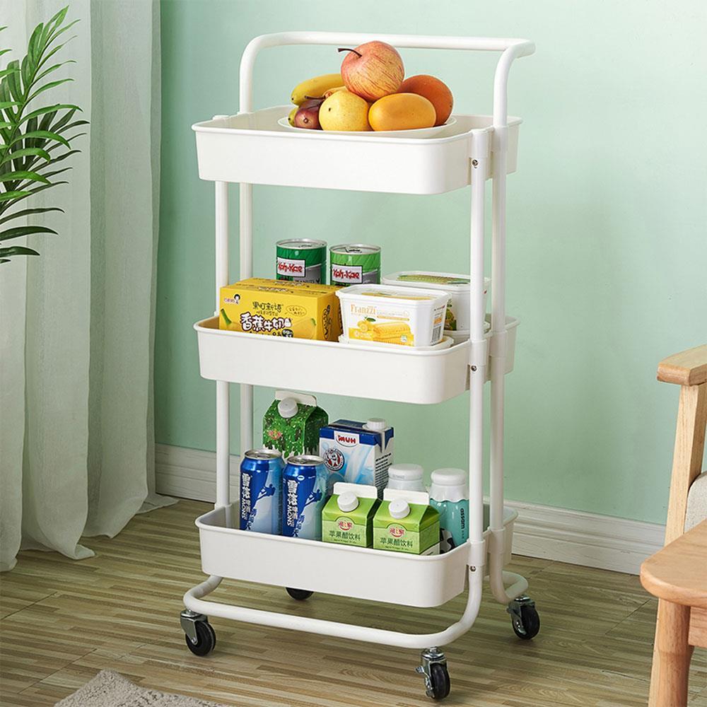 3-Tier Heavy Duty Rolling Utility Cart Storage Organizer Cart, White