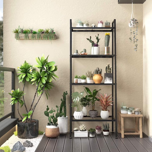 Metal Leaning Ladder Shelf Bookcase Storage Shelves, 4 Tier