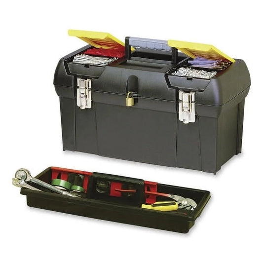 Tool Box W/ Latching Closure Portable Tote Tray Organizer - Black