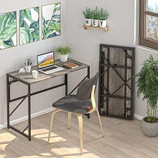 Folding Computer Desk Space Saving Writing Desk, Rustic Brown