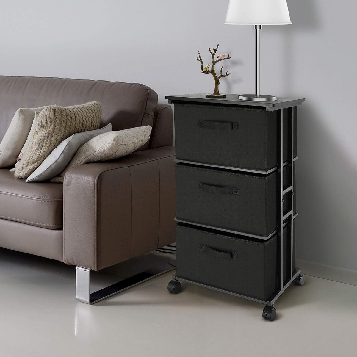 Dresser Storage 3-Drawer Modern Office Tower Cart, Black