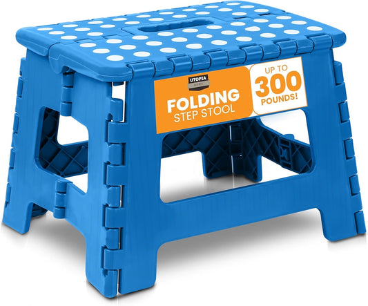 Foldable Step 9"H Plastic Anti-skid Design Portable Stool, Blue