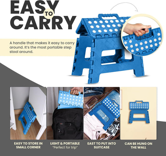 Foldable Step 9"H Plastic Anti-skid Design Portable Stool, Blue