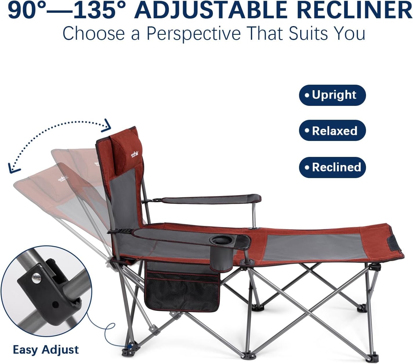 Reclining Lounge Camping Beach Folding Chair W/Foot Rest, Red
