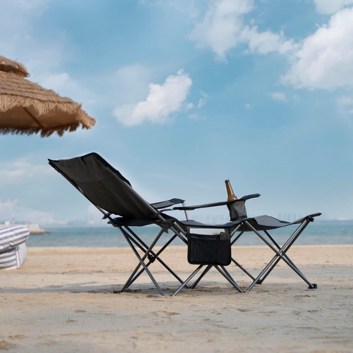 Reclining Lounge Camping Beach Folding Chair W/Foot Rest, Red