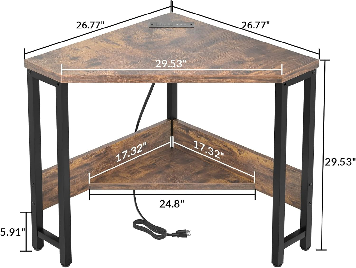 Corner Desk Small Space Computer W/USB & Outlets Triangle Desk