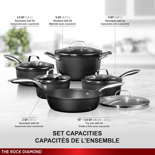 The Rock By Starfrit Non Stick Diamond Cookware 10-piece Set