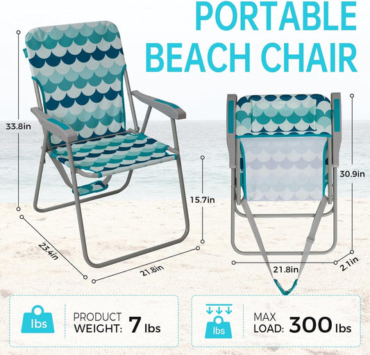 Folding Chair High Back Hard Armrest & Shoulder Straps Chair-Blue