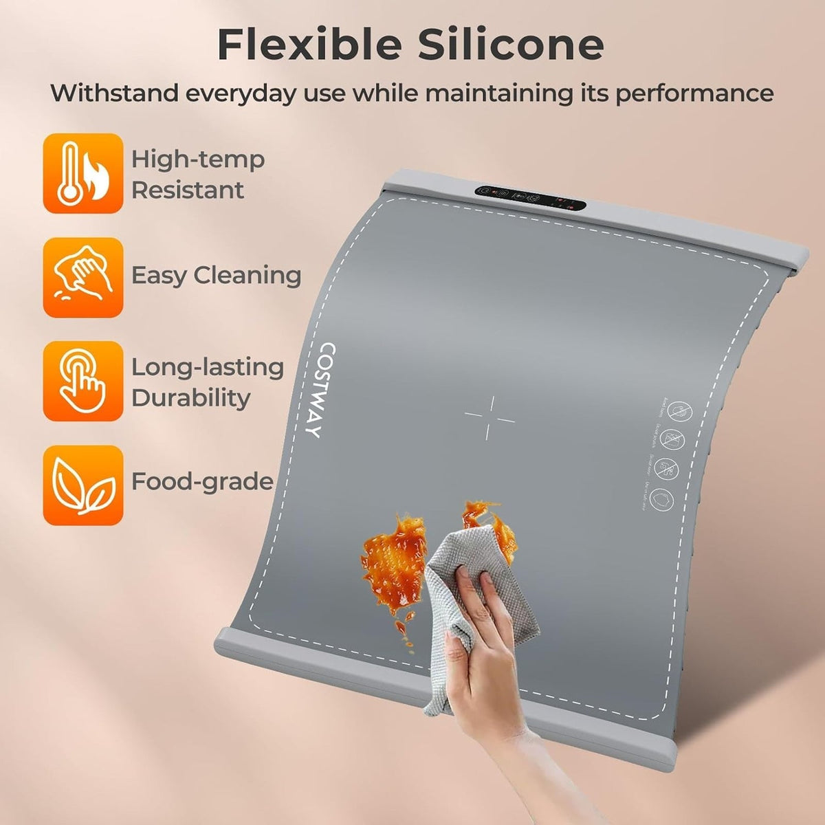 Silicone Warming Mat Rollable 3 Temp Levels 4H Timer Child Lock
