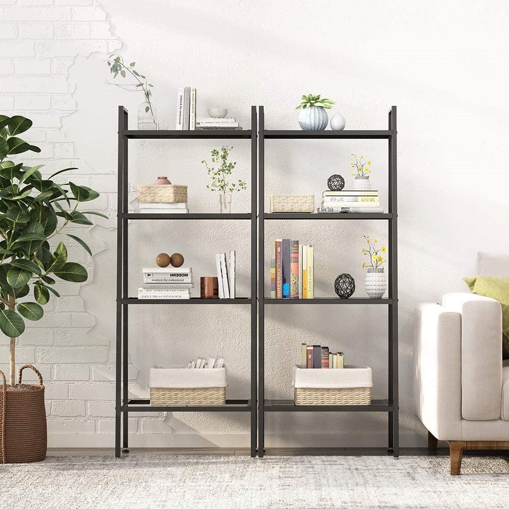 Metal Leaning Ladder Shelf Bookcase Storage Shelves, 4 Tier