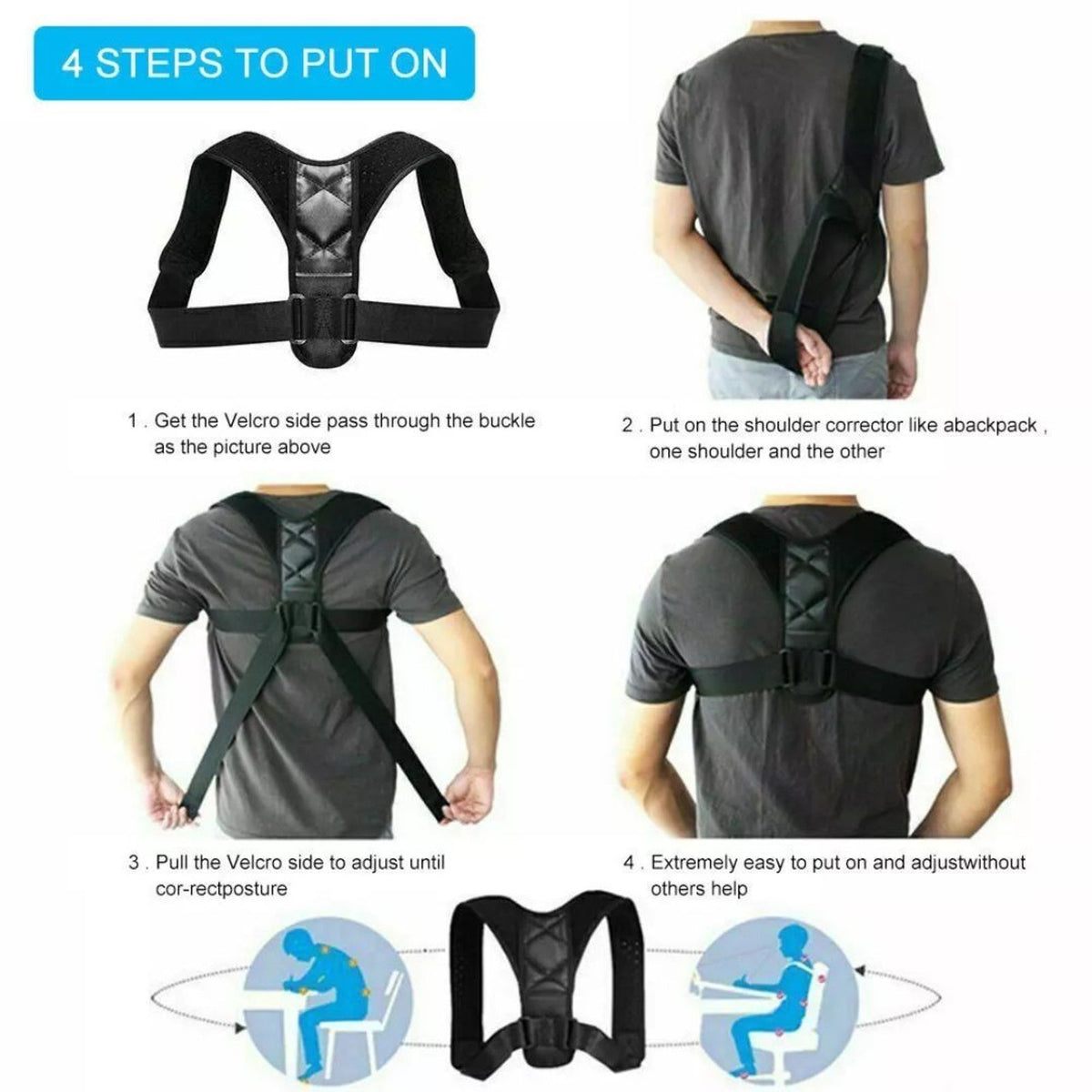 Posture Corrector Adjustable Back Brace Shoulder Support Belt