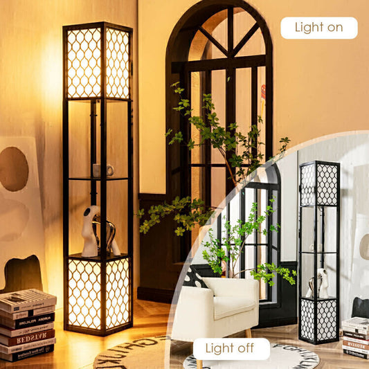 Modern Floor Double Lamp Shelf Storage Freestanding Two Switch Control