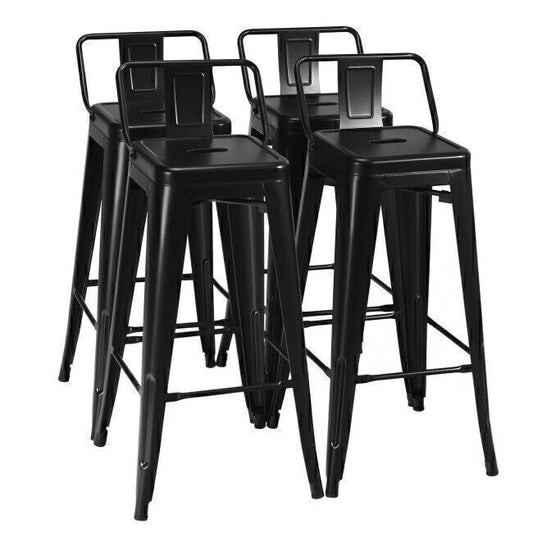 Metal Bar Stools 30"H Bar stools W/ Low Back Chairs , Set of 4
