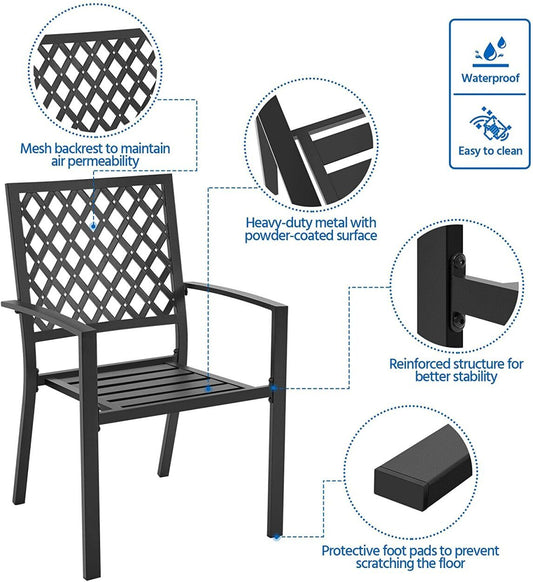 Outdoor Patio Lawn Metal Structure Hollow Design Arm Chairs, Set of 2