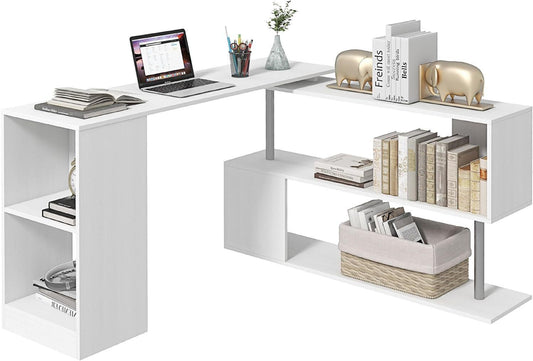 L-Shaped Computer Desk Modern Rotating Corner Workstation, White