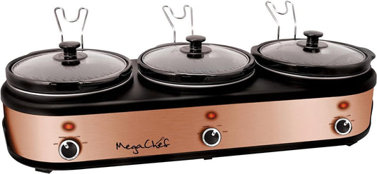 Megachef Triple Slow Cooker And Buffet Server Ceramic Pots W/Lid