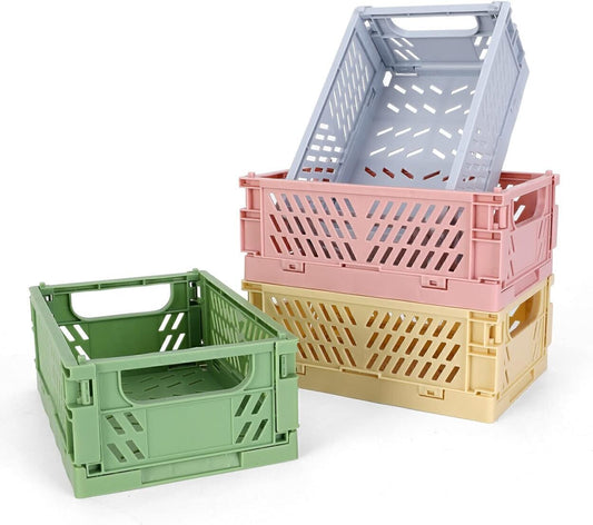 Mini Plastic Baskets Shelf Organizing Folding Storage Bin, 4pk