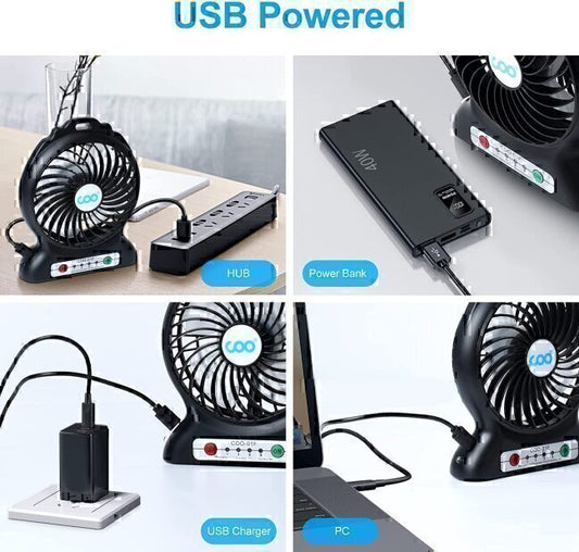 Mini 3-Speeds Power Bank Desk Flashlight Portable Small Desk Fan