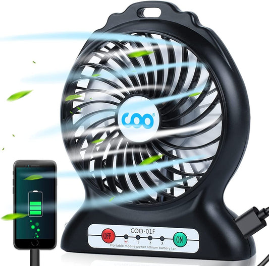 Mini 3-Speeds Power Bank Desk Flashlight Portable Small Desk Fan