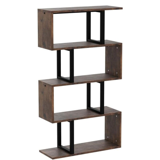 Modern S-Shaped Bookshelves 5-Tier Wooden Display Rack, Brown