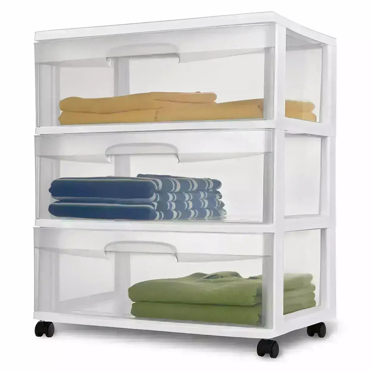 Sterilite Clear Drawers Cart Organizer Storage Wide 3-Drawer Cart