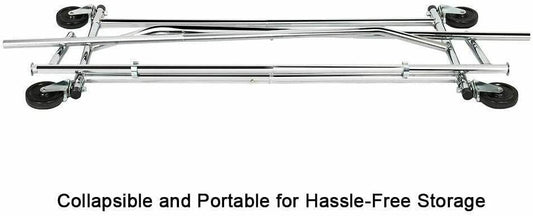 Adjustable Clothing Rack Rolling Folding Garment Rack, Chrome