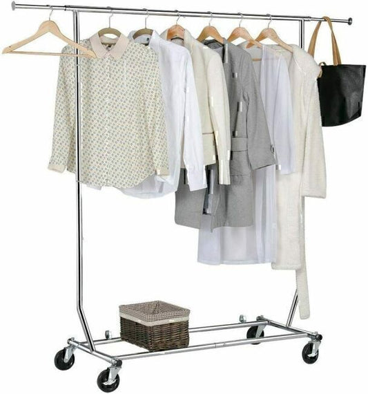 Adjustable Clothing Rack Rolling Folding Garment Rack, Chrome