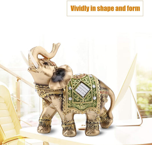 Elephant Statue Lucky Feng Shui Green Elephant Sculpture Decor_Large